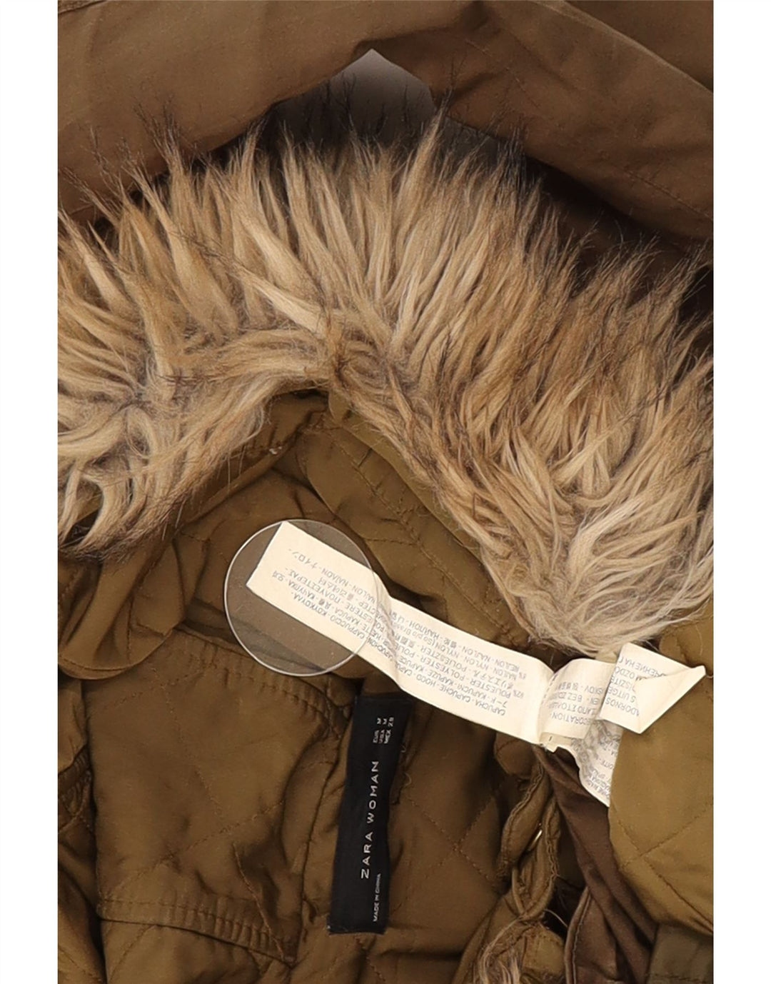 Jachetă parka cu glugă pentru femei Zara UK 14 Poliester kaki mediu