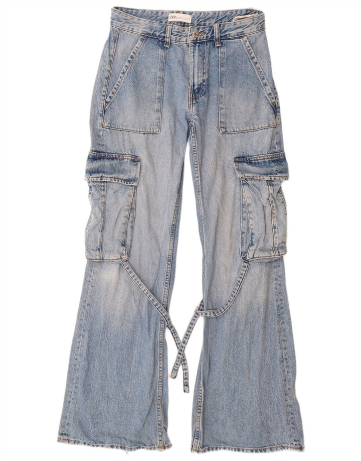 Blugi evazați cargo pentru femei ZARA EU 34 2XS L24 L32 Bumbac albastru