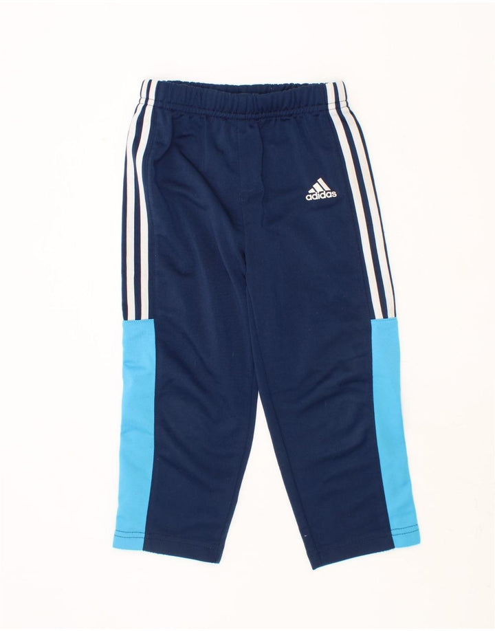 ADIDAS Boys Tracksuit Trousers 2-3 Years Navy Blue Colourblock Polyester Vintage Adidas and Second-Hand Adidas from Messina Hembry 