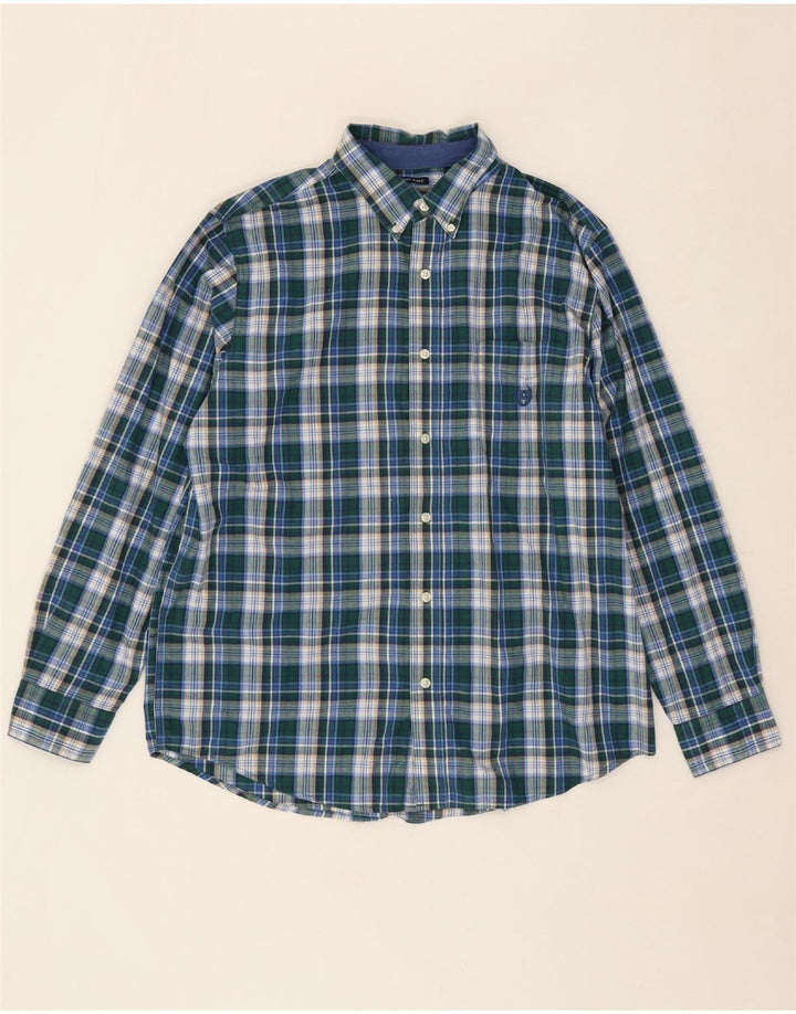 CHAPS Mens Easy Care Shirt Large Green Plaid Cotton Vintage Chaps and Second-Hand Chaps from Messina Hembry 