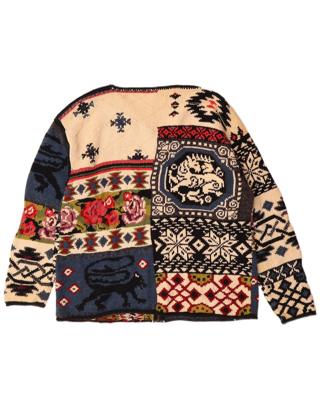 Pulover vintage cardigan grafic pentru femei UK 10 mic multicolor boem