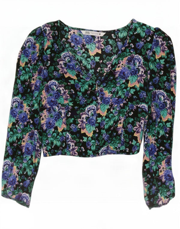 Bluză cu mânecă lungă pentru femei Zara UK 6 XS, multicoloră, florală