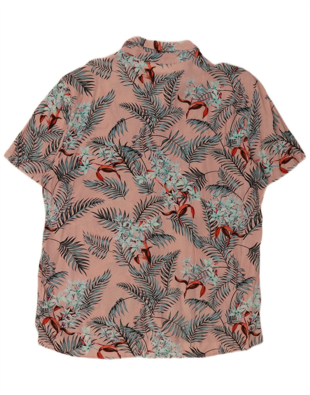 Cămașă cu mânecă scurtă pentru bărbați PULL & BEAR XL roz cu viscoză florală hawaiană