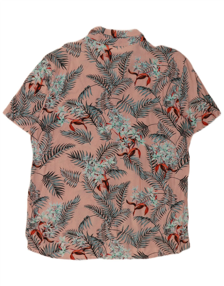 Cămașă cu mânecă scurtă pentru bărbați PULL & BEAR XL roz cu viscoză florală hawaiană