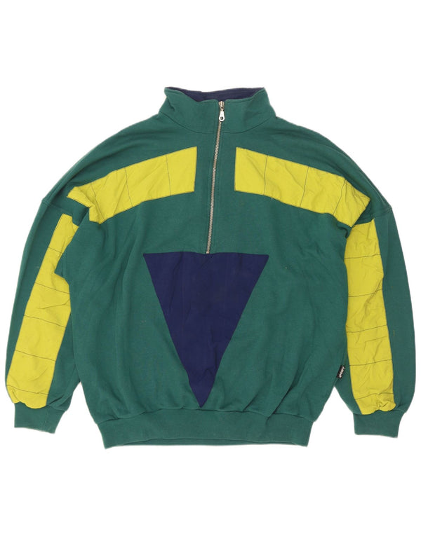 Hanorac vintage pentru bărbați, cu fermoar și gât. Jumper XL, verde, bumbac color bloc
