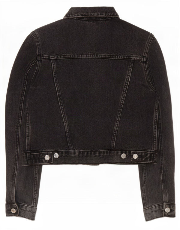 Topshop Jachetă de denim crop pentru femei UK 8 Small Black Bumbac