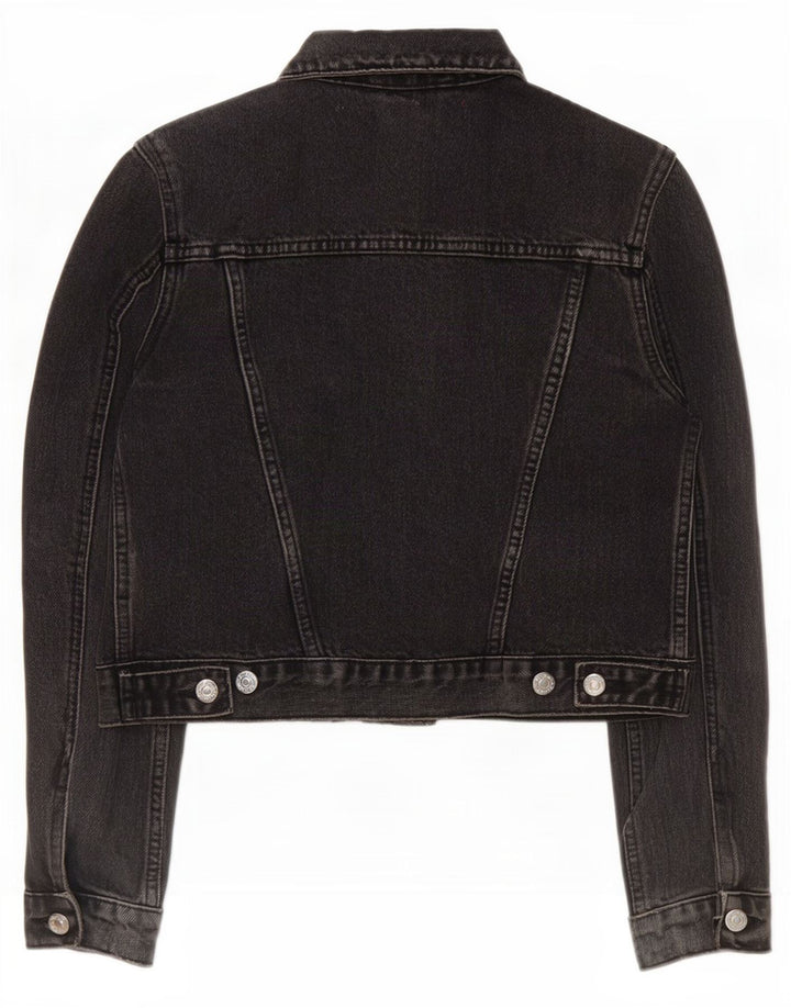 Topshop Jachetă de denim crop pentru femei UK 8 Small Black Bumbac