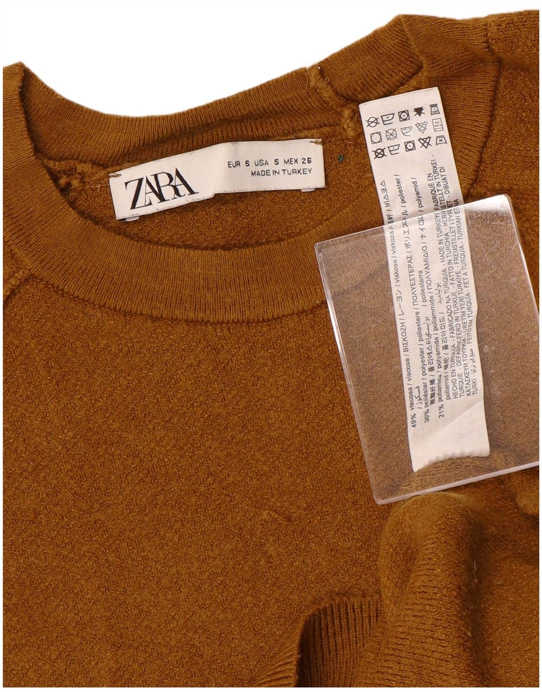 Pulover de damă ZARA Crop oversize cu gât crew pulover UK 10 Mic Maro