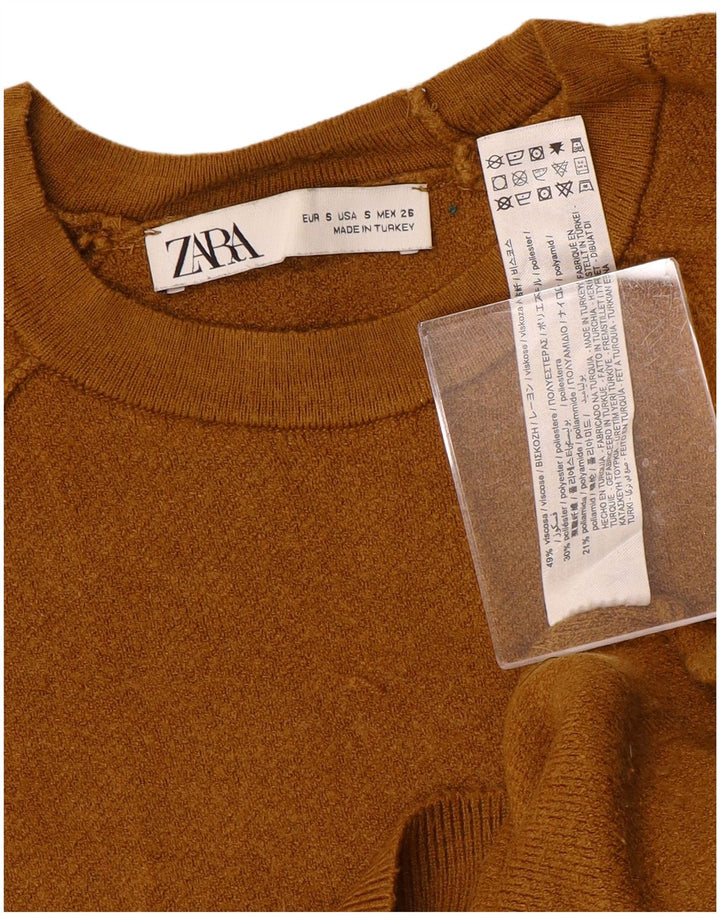 Pulover de damă ZARA Crop oversize cu gât crew pulover UK 10 Mic Maro