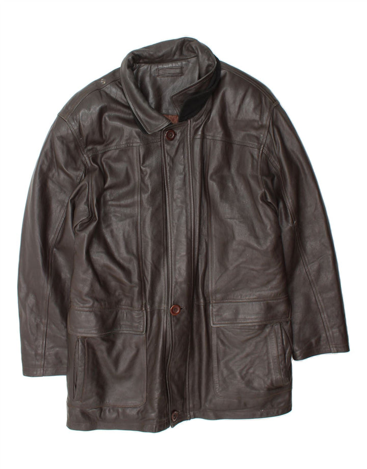 VINTAGE Mens Leather Coat UK 40 Large Brown Leather Vintage Vintage and Second-Hand Vintage from Messina Hembry 