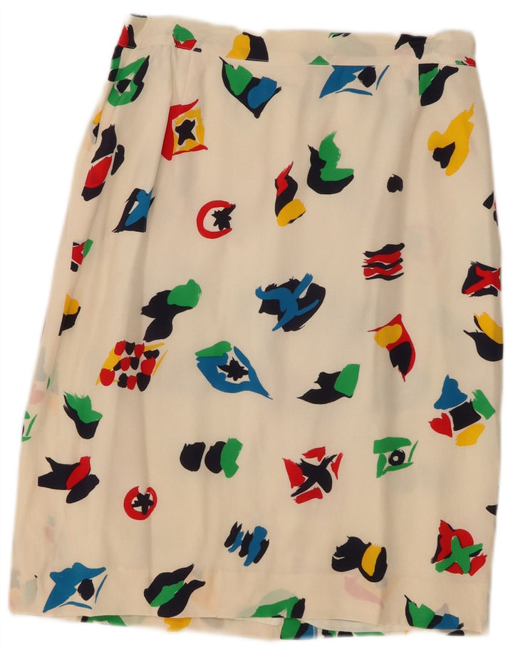 Fusta midi vintage cu model abstract pentru femei UK 10 Small W28 Off White