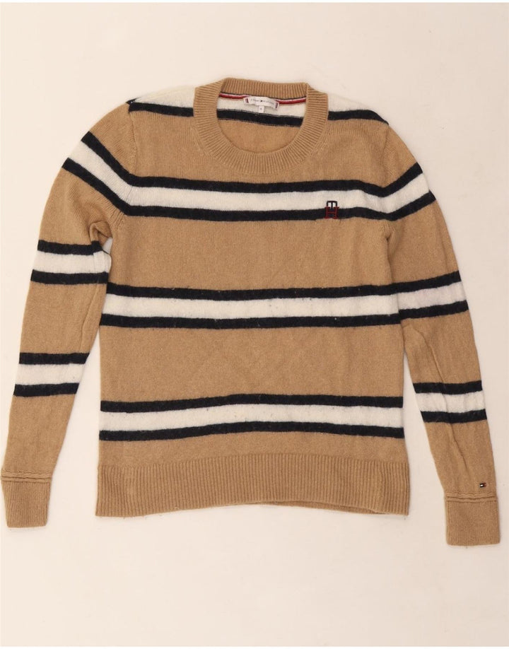 TOMMY HILFIGER Pulover pentru femei cu decolteu rotund UK 12 Medium Bej cu dungi