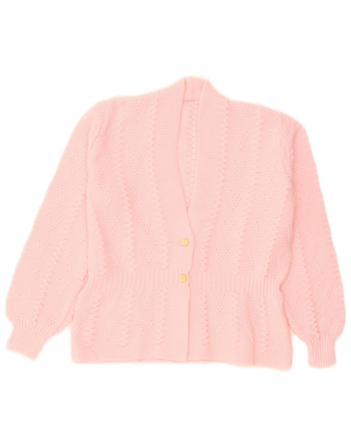 Pulover Cardigan Vintage pentru Damă UK 14 Roz Mediu Acrilic