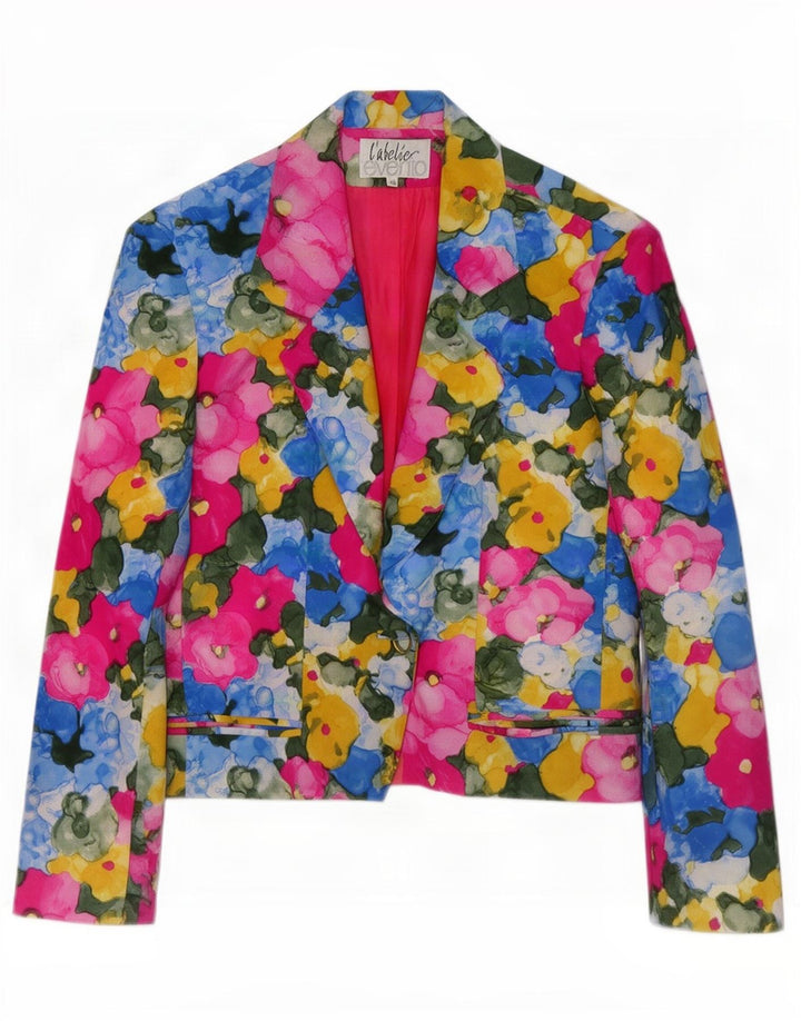 Jachetă vintage pentru femei cu 1 nasture IT 46 Mătase florală multicoloră mare