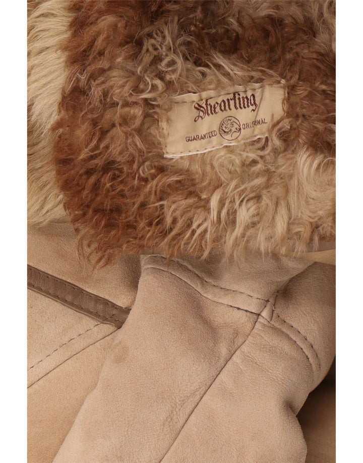 Palton din shearling vintage pentru femei UK 14 maro mediu din shearling