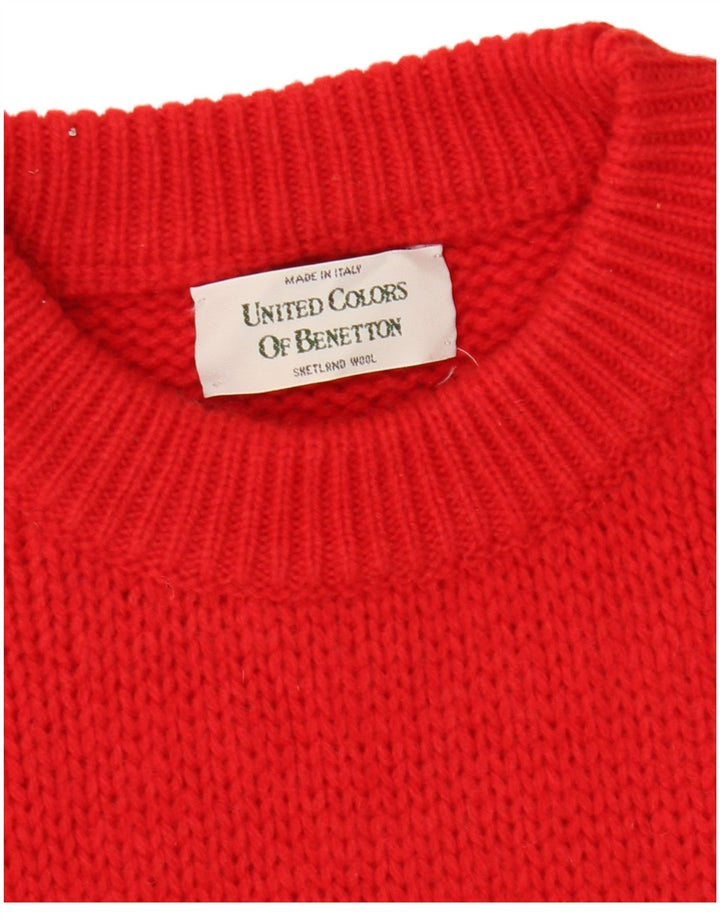 Pulover pentru bărbați BENETTON cu gât de barcă, lână Fair Isle, roșie medie