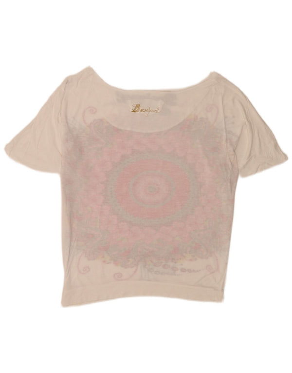 Tricou grafic Desigual pentru femei Top UK 14 Medium White Floral Modern