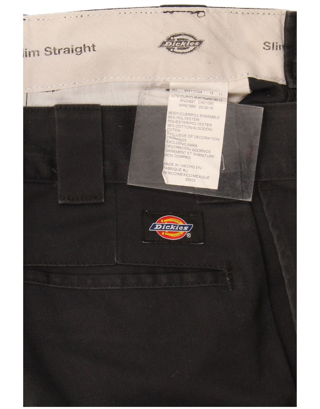 Pantaloni chino slim drepti pentru bărbați Dickies L30 L32 Poliester negru