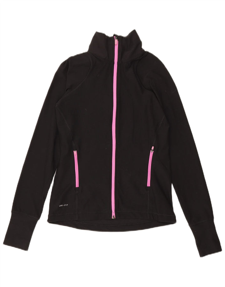 Jachetă de top pentru trening Nike Dri Fit pentru femei UK 12 Poliester mediu negru