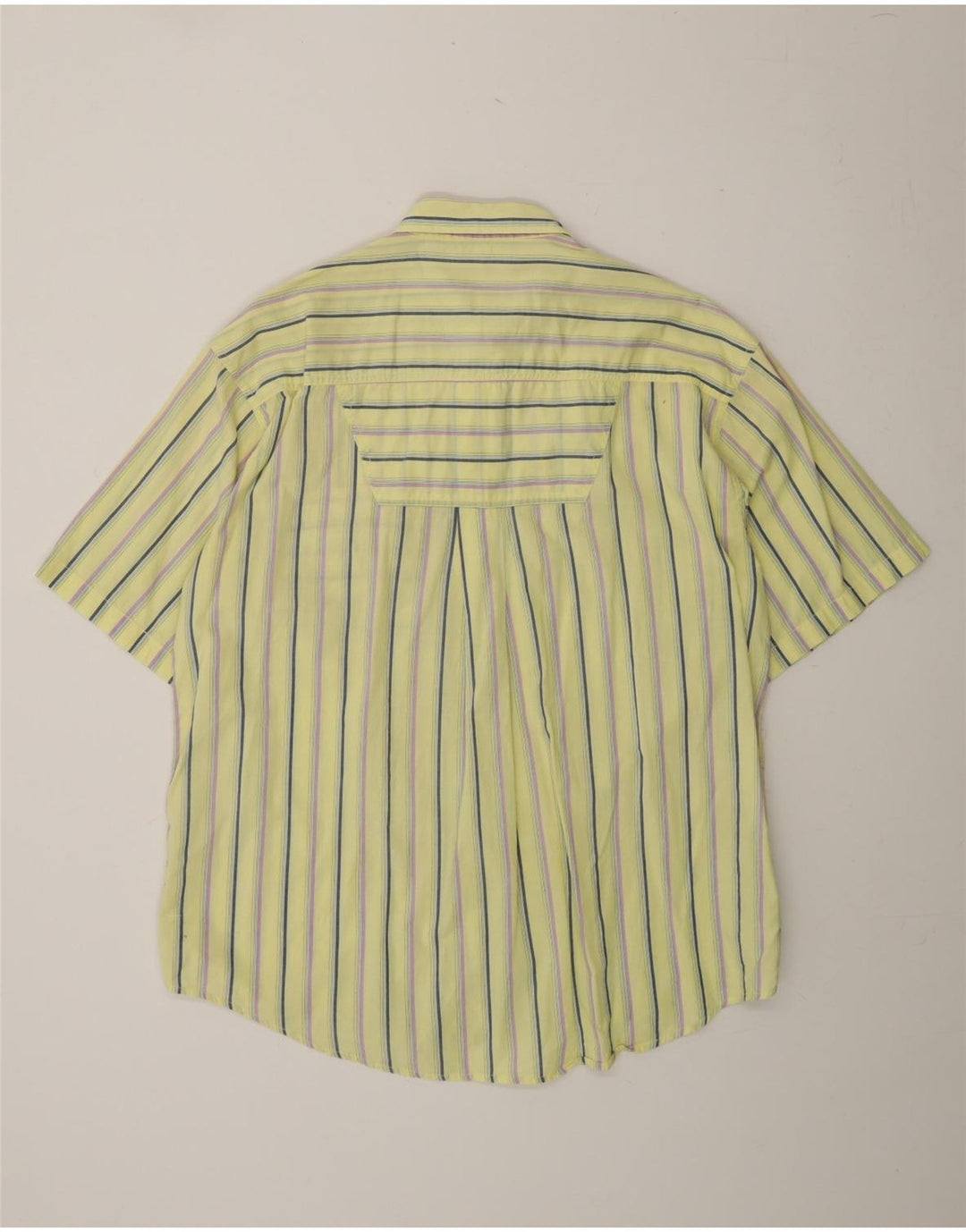 VINTAGE Mens Short Sleeve Shirt XL Yellow Striped Vintage Vintage and Second-Hand Vintage from Messina Hembry 