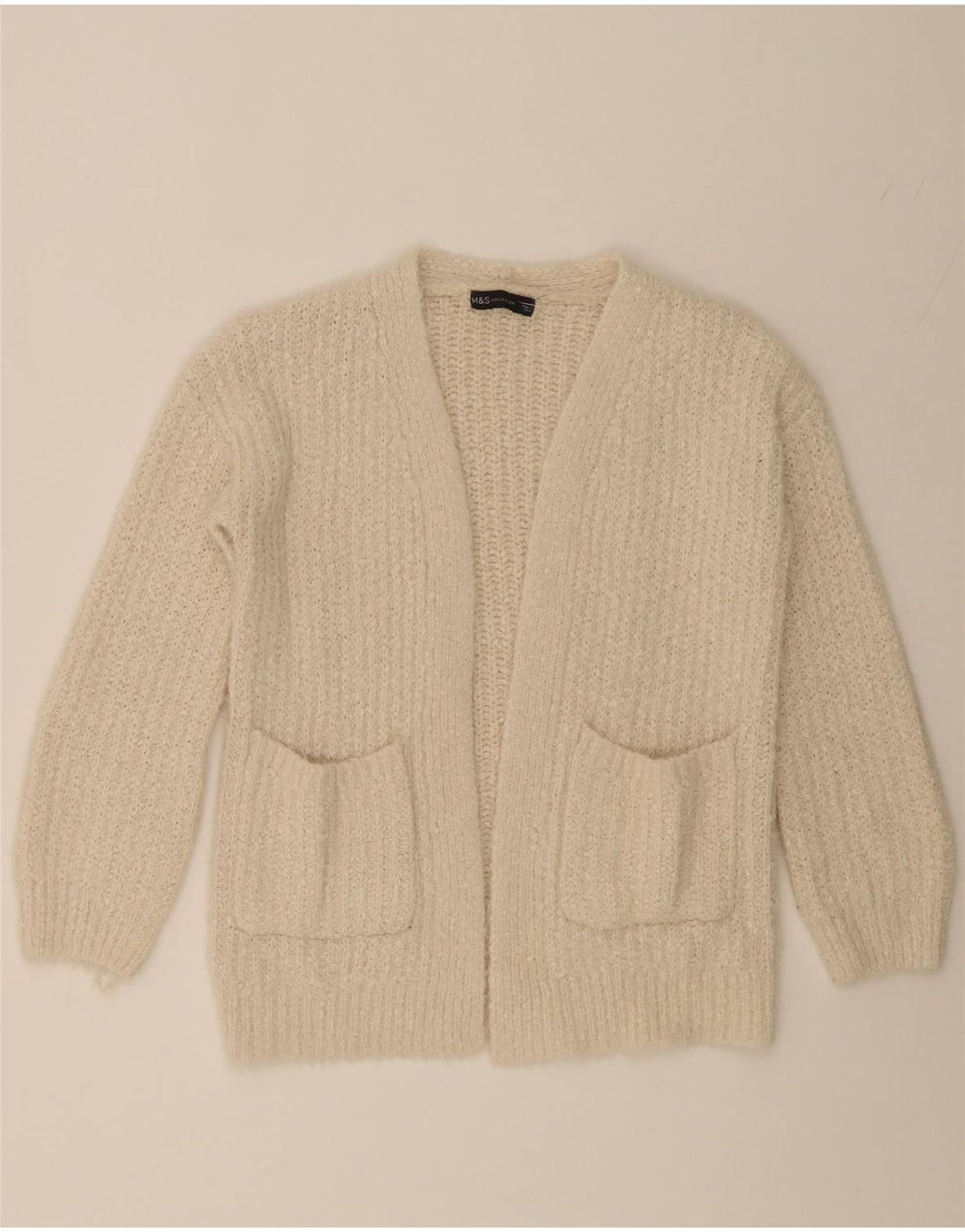 MARKS & SPENCER Womens Oversized Open Cardigan Sweater UK 10 Small Beige Vintage Marks & Spencer and Second-Hand Marks & Spencer from Messina Hembry 