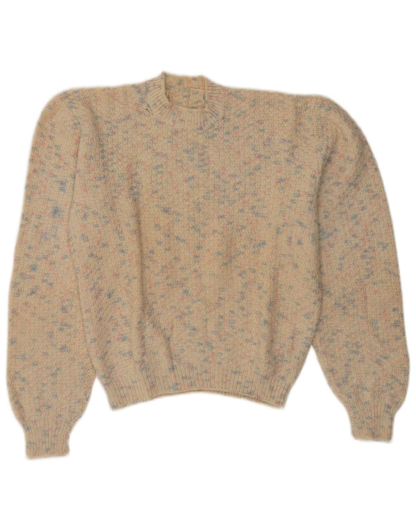 Pulover vintage cu gât țestoasă pentru femei UK 14 Medium Bej cu pete