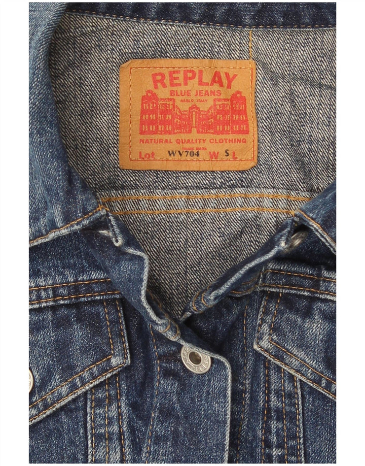 Jachetă de denim crop Replay pentru femei UK 8 Small Blue Bumbac