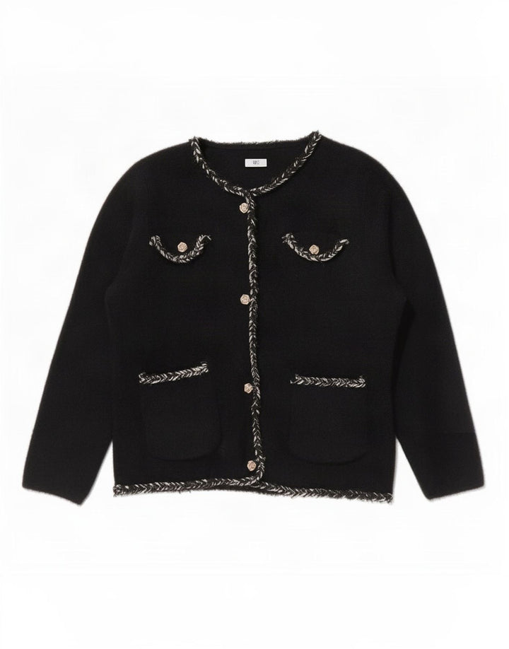 Pulover cardigan vintage pentru femei UK 12 Poliamidă neagră medie