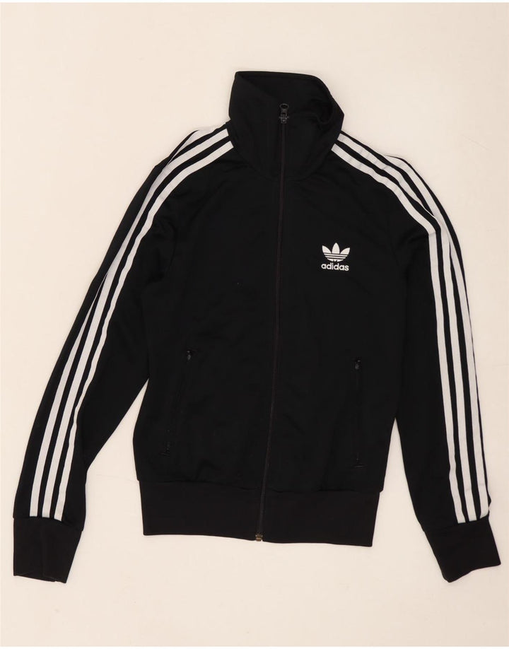 Jachetă de top pentru trening grafic Adidas pentru femei UK 8, poliester negru mic