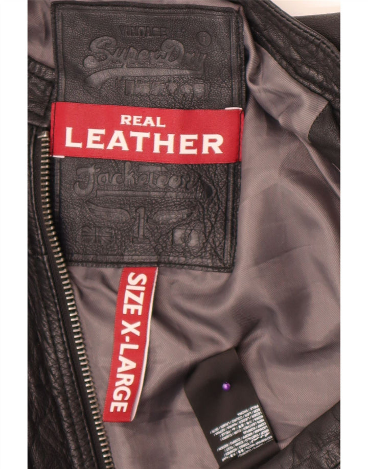Jachetă Racer din piele Superdry pentru femei UK 18 XL, piele neagră