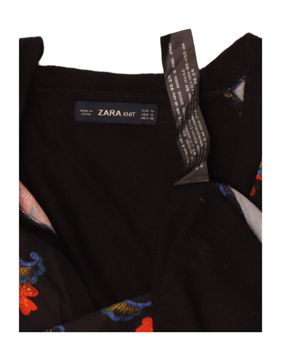 Top pentru femei Zara cu mânecă lungă UK 14 Medium Negru Lână florală