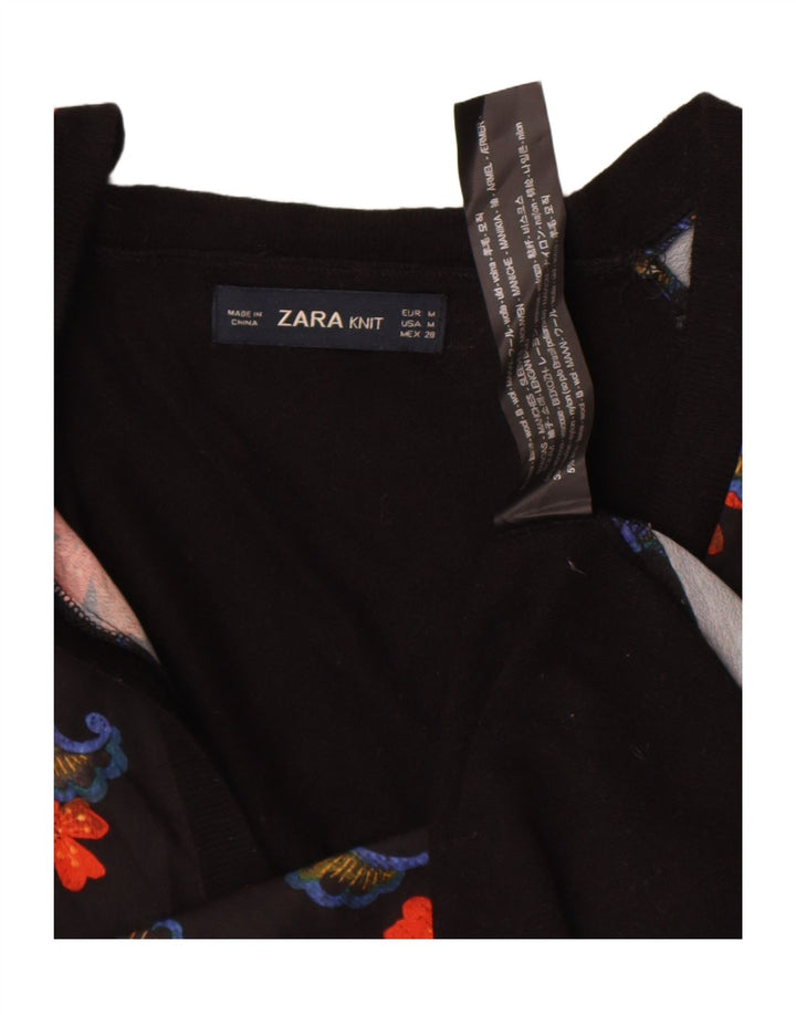 Top pentru femei Zara cu mânecă lungă UK 14 Medium Negru Lână florală