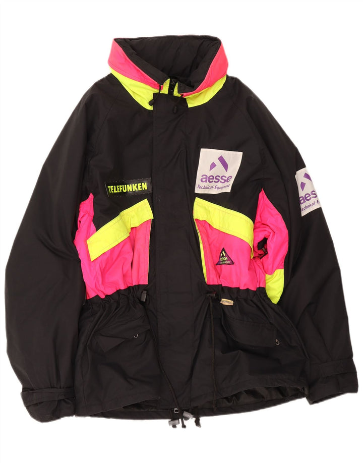 Jachetă de schi cu glugă grafică Aesse pentru bărbați UK 38 Medium Black Colorblock