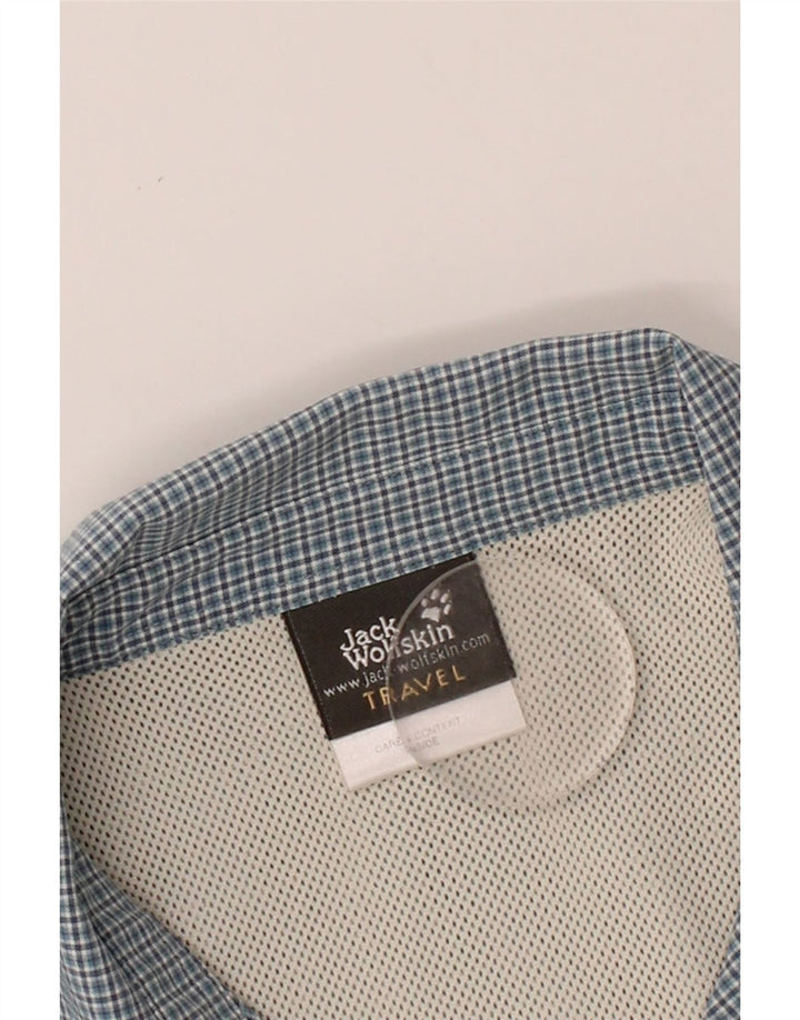 JACK WOLFSKIN Mens Travel Short Sleeve Shirt Large Blue Check Polyester Vintage Jack Wolfskin and Second-Hand Jack Wolfskin from Messina Hembry 