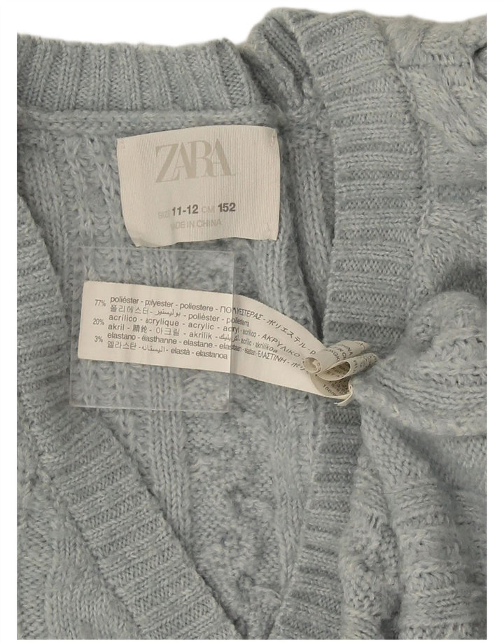 Pulover Cardigan Fete Zara 11-12 Ani Poliester Albastru
