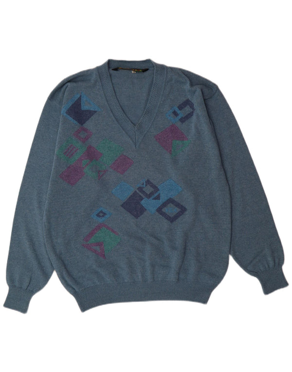 FRANK ALEXS Pulover cu decolteu în V pentru bărbați IT 54 XL Bumbac geometric albastru