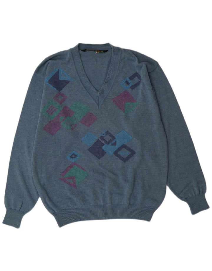 FRANK ALEXS Pulover cu decolteu în V pentru bărbați IT 54 XL Bumbac geometric albastru