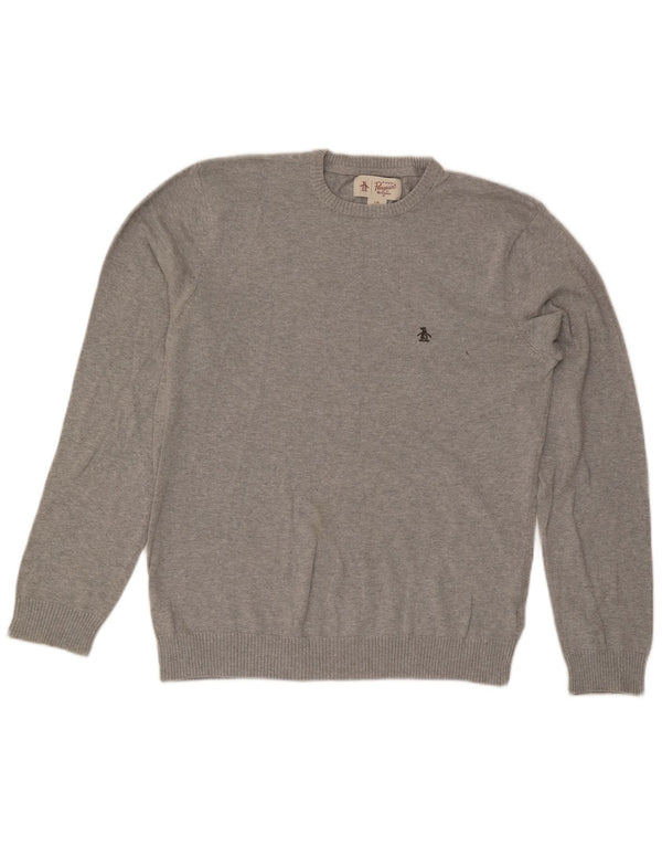 Penguin Mens Crew Neck Jumper Sweater Large Grey Cotton