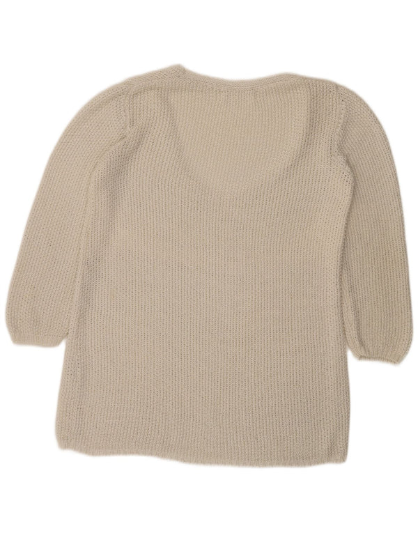 Pulover pentru femeie Zara, cu mâneci 3/4, croșetat, cu decolteu în V, UK 16, mare, alb