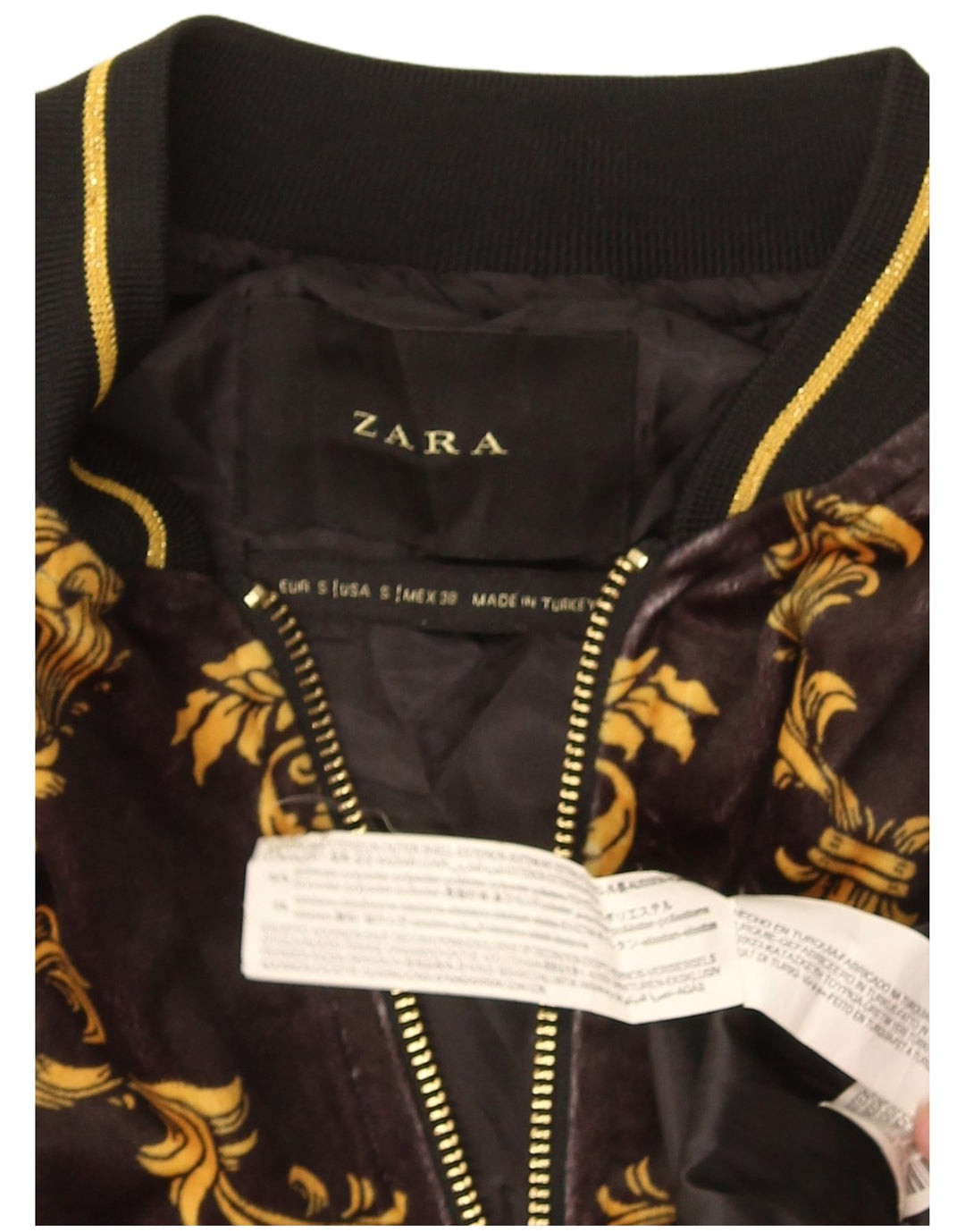 Jachetă bomber cu model abstract pentru bărbați Zara UK 36 Poliester negru mic