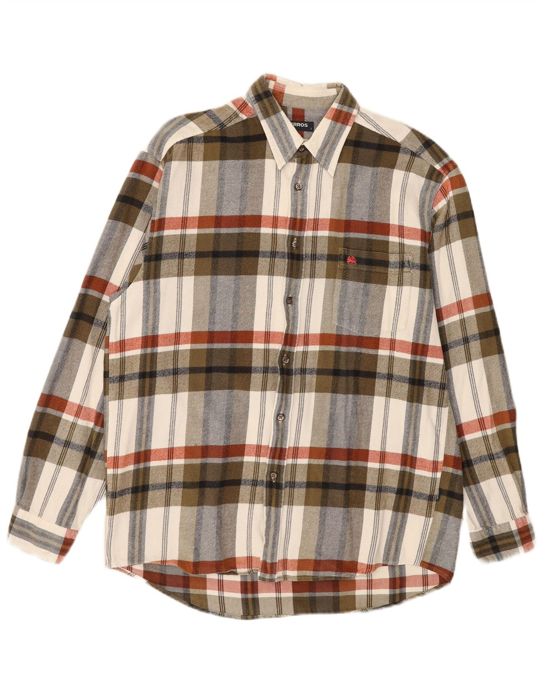 LERROS Mens Flannel Shirt Large Khaki Check Cotton