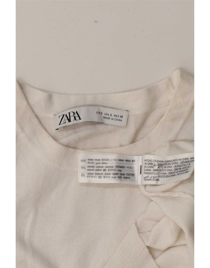 Crop Top cu mânecă scurtă pentru femei Zara UK 10 Small White Viscose