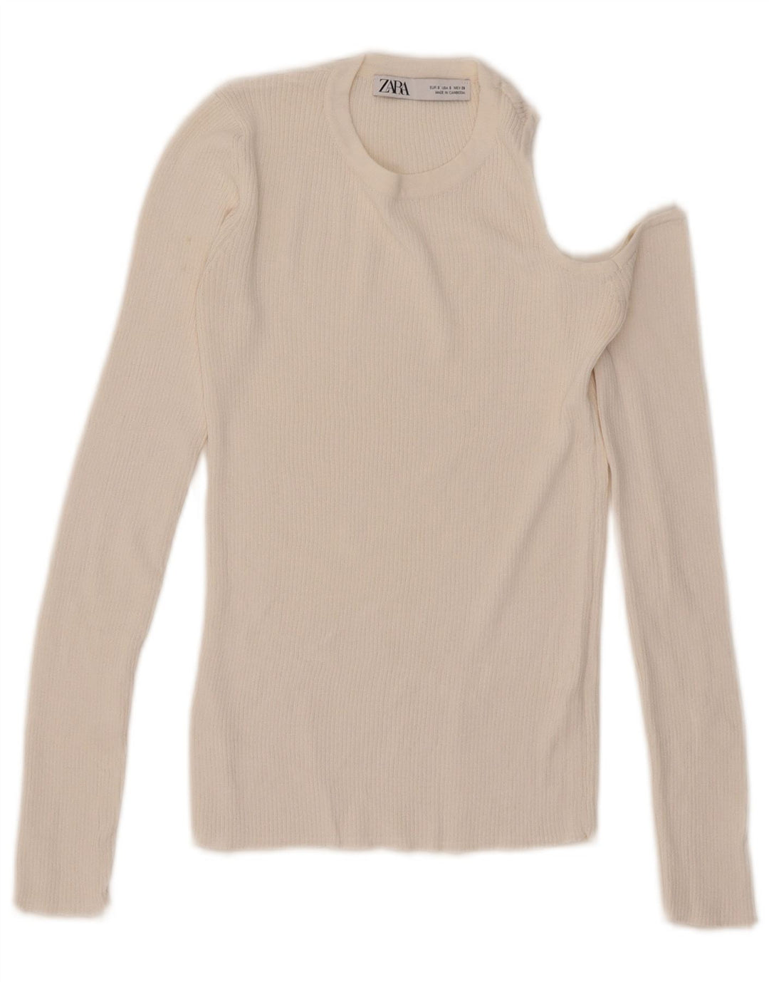 Top cu un umăr Zara, cu mânecă lungă, UK 8, mic, alb