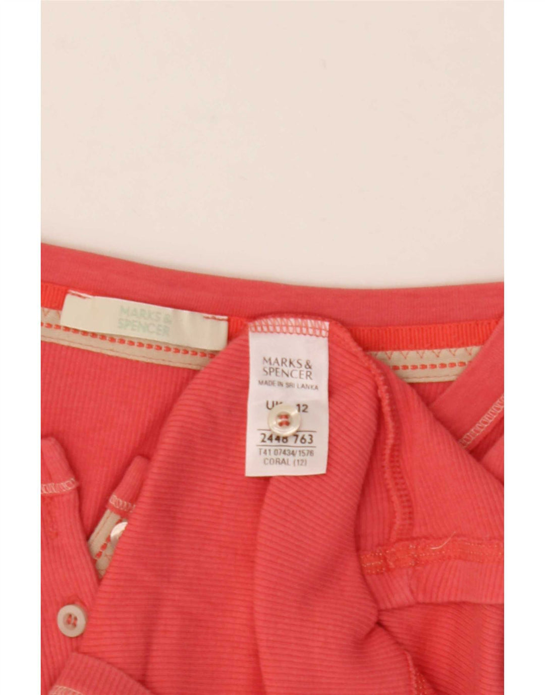 Top pentru femei Marks & Spencer cu mânecă lungă UK 12, bumbac roz mediu