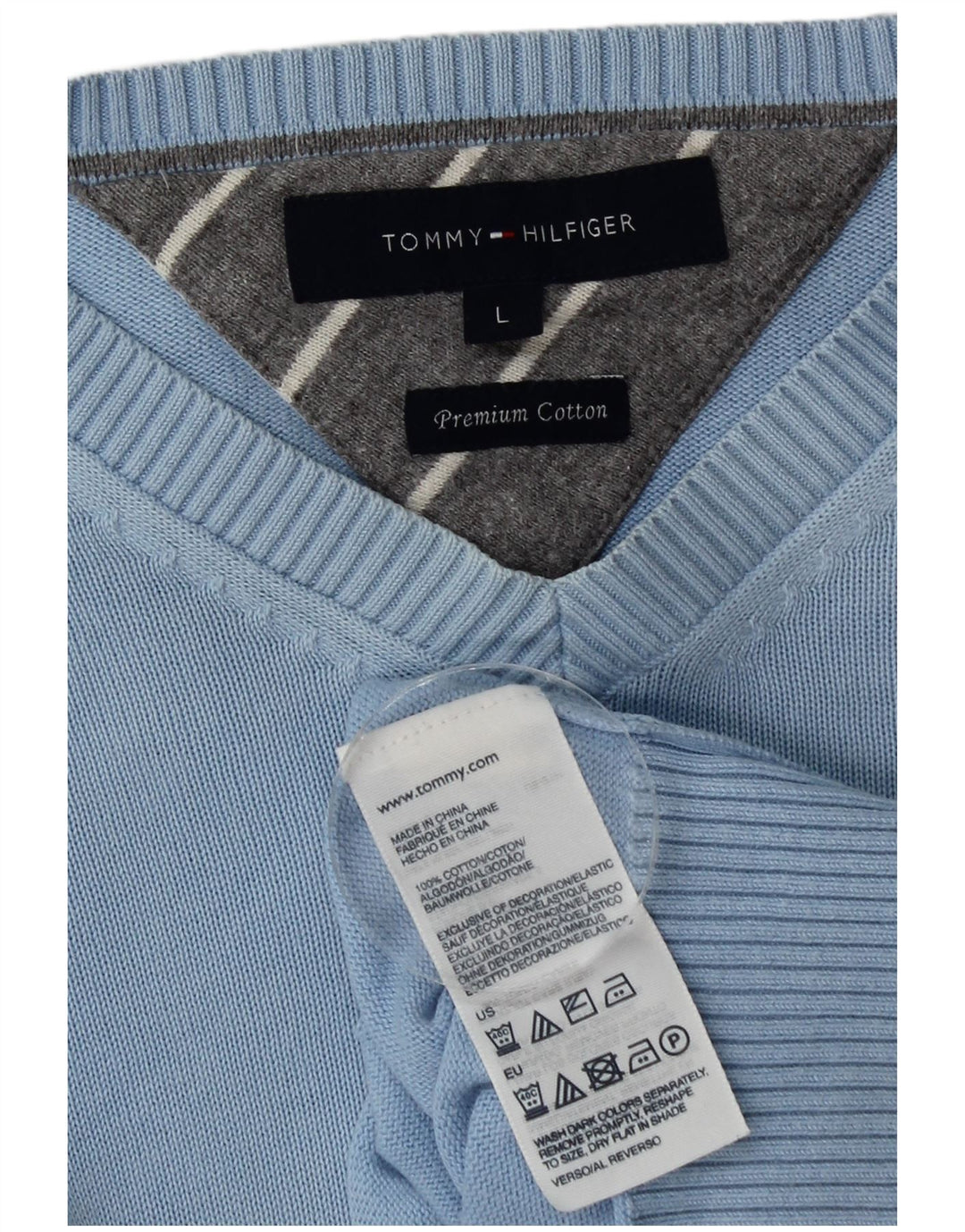 Pulover pentru bărbați Tommy Hilfiger cu decolteu în V, mare, albastru, bumbac