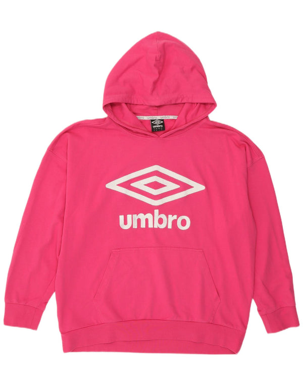 UMBRO Womens Oversized Graphic Hoodie Jumper UK 14 Medium Pink Cotton