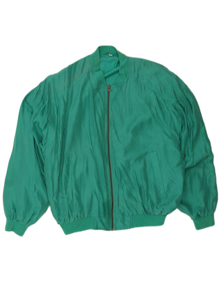 Jachetă Bomber Vintage pentru bărbați, cu o formă lejeră, UK 38, mătase verde medie