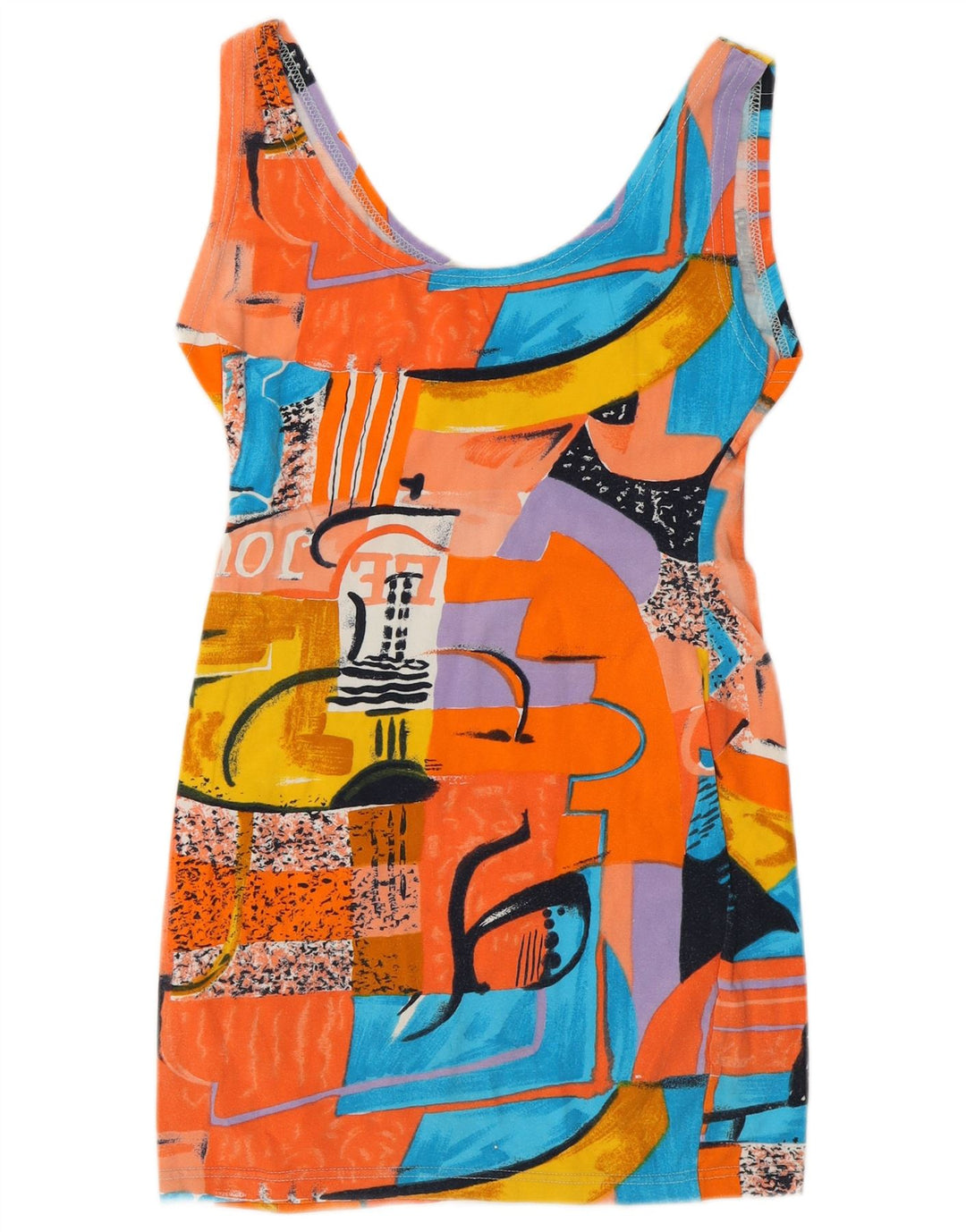 Rochie de damă de epocă cu modele abstracte bodycon UK 8 mic multicolor