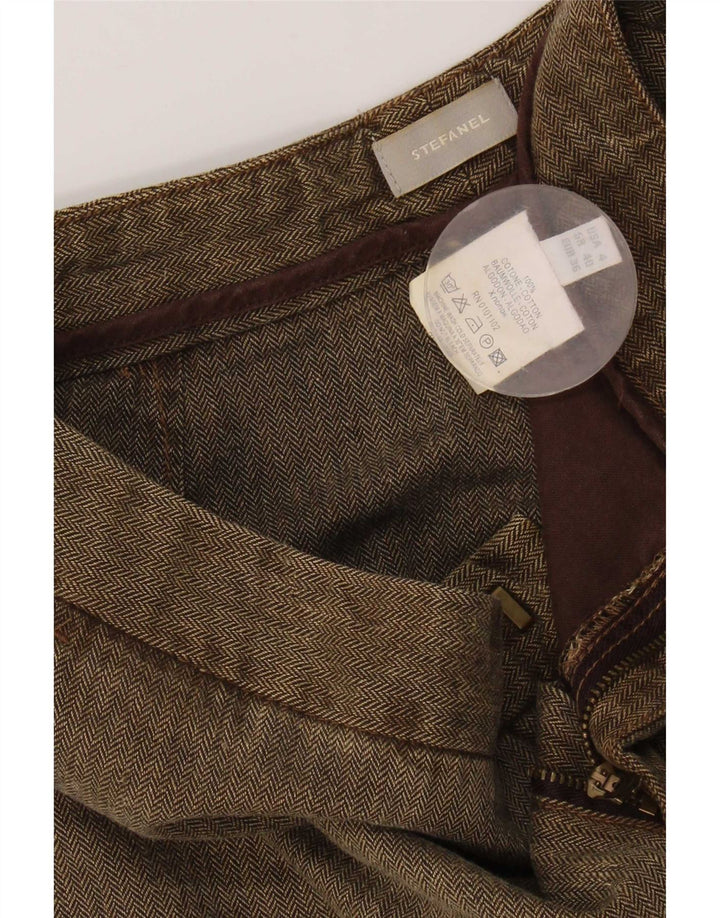 Stefanel Pantaloni Cropped Femei EU 36 Small W28 L21 Brown Herringbone