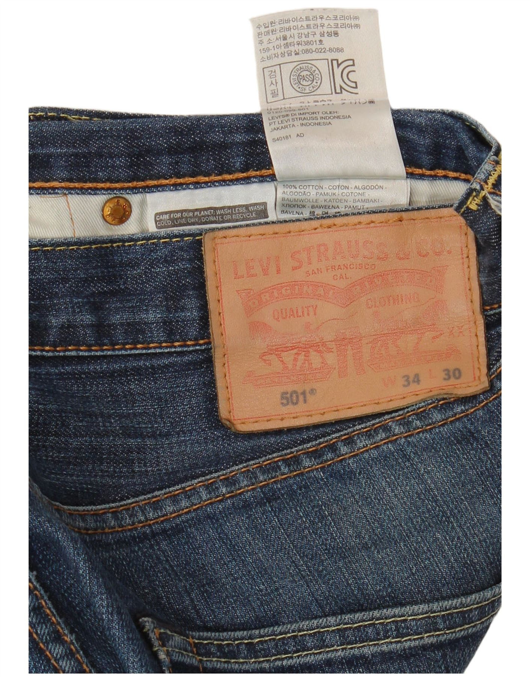 Blugi drepti pentru bărbați LEVI'S 501 W34 L30 Bumbac albastru